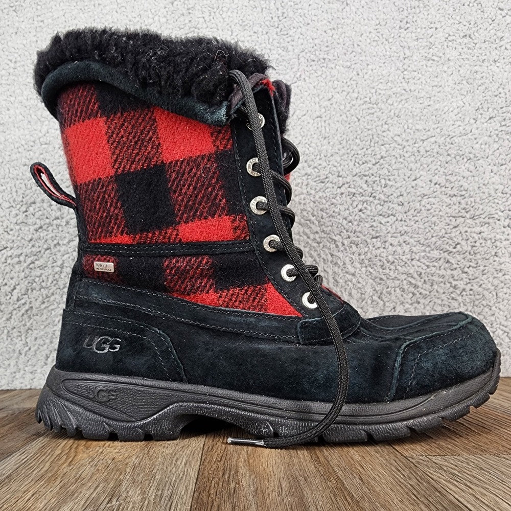 UGG‎ Butte Redwood Women's 10.5 Vibram Sole Plaid Shearling Lace Up Winter Boots